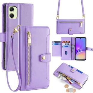 For Samsung Galaxy A05 4G Sheep Texture Cross-body Zipper Wallet Leather Phone Case(Purple)