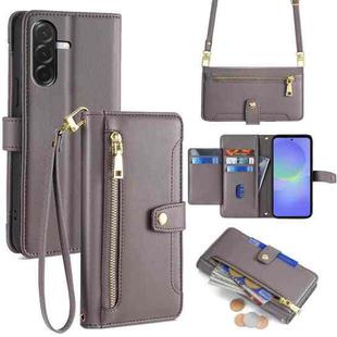 For Samsung Galaxy A36 5G Sheep Texture Cross-body Zipper Wallet Leather Phone Case(Grey)