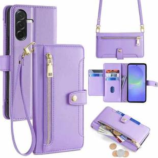 For Samsung Galaxy A36 5G Sheep Texture Cross-body Zipper Wallet Leather Phone Case(Purple)
