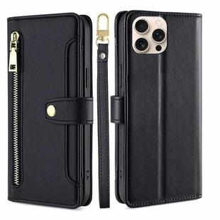 For iPhone 16 Pro Sheep Texture Cross-body Zipper Wallet Leather Phone Case(Black)