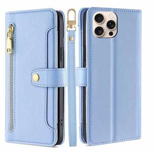 For iPhone 16 Pro Sheep Texture Cross-body Zipper Wallet Leather Phone Case(Blue)