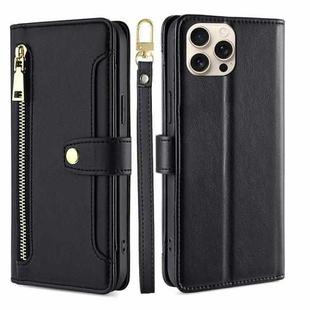 For iPhone 16 Pro Max Sheep Texture Cross-body Zipper Wallet Leather Phone Case(Black)