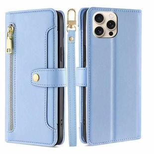 For iPhone 16 Pro Max Sheep Texture Cross-body Zipper Wallet Leather Phone Case(Blue)