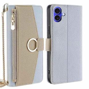 For iPhone 16 Crossbody Litchi Texture Leather Phone Case(Blue)