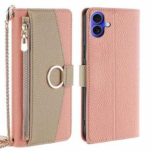 For iPhone 16 Crossbody Litchi Texture Leather Phone Case(Pink)