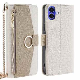 For iPhone 16 Crossbody Litchi Texture Leather Phone Case(White)