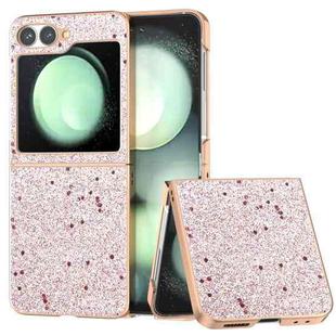 For Samsung Galaxy Z Flip6 Electroplating Frame Glitter Shockproof Phone Case(Gold Pink)