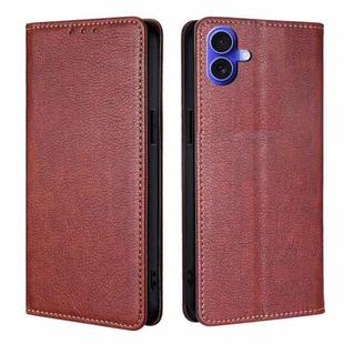 For iPhone 16 Gloss Oil Solid Color Magnetic Leather Phone Case(Brown)