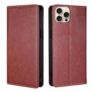 For iPhone 16 Pro Gloss Oil Solid Color Magnetic Leather Phone Case(Brown)