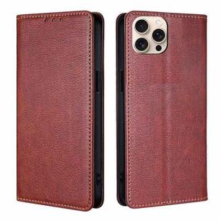 For iPhone 16 Pro Max Gloss Oil Solid Color Magnetic Leather Phone Case(Brown)