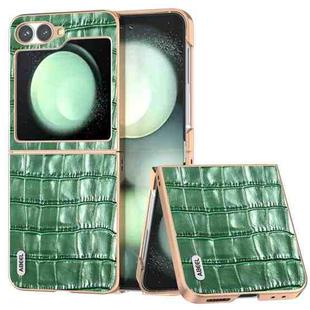 For Samsung Galaxy Z Flip6 ABEEL Electroplating Frame Crocodile Texture Genuine Leather Phone Case(Green)