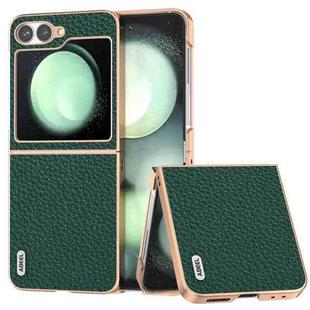 For Samsung Galaxy Z Flip6 ABEEL Electroplating Frame Genuine Leather Litchi Texture Phone Case(Green)