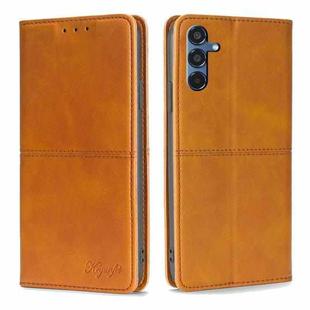 For Samsung Galaxy M35 5G Cow Texture Magnetic Leather Phone Case(Light Brown)