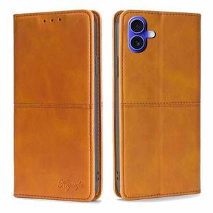 For iPhone 16 Cow Texture Magnetic Leather Phone Case(Light Brown)