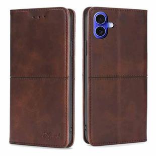 For iPhone 16 Plus Cow Texture Magnetic Leather Phone Case(Dark Brown)