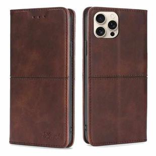 For iPhone 16 Pro Cow Texture Magnetic Leather Phone Case(Dark Brown)