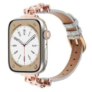 For Apple Watch 46mm / 49mm / 45mm / 44mm Leopard Head Bamboo Texture Leather Watch Band(Rose Gold Grey)