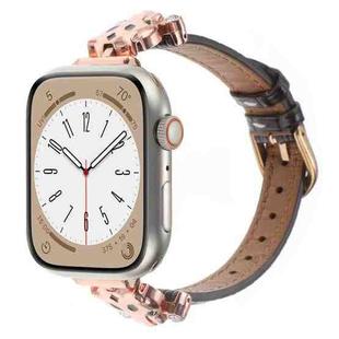 For Apple Watch 46mm / 49mm / 45mm / 44mm Leopard Head Bamboo Texture Leather Watch Band(Rose Gold Brown)