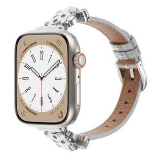 For Apple Watch 46mm / 49mm / 45mm / 44mm Leopard Head Bamboo Texture Leather Watch Band(Silver Grey)