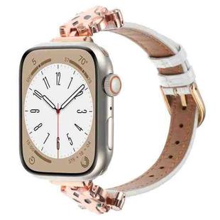 For Apple Watch 42mm / 41mm / 40mm / 38mm Leopard Head Bamboo Texture Leather Watch Band(Rose Gold White)