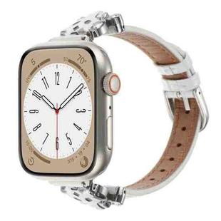 For Apple Watch 42mm / 41mm / 40mm / 38mm Leopard Head Bamboo Texture Leather Watch Band(Silver White)