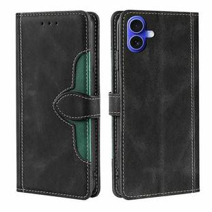 For iPhone 16 Plus Skin Feel Magnetic Buckle Leather Phone Case(Black)