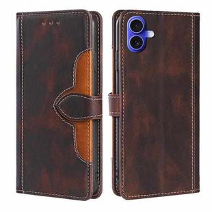 For iPhone 16 Plus Skin Feel Magnetic Buckle Leather Phone Case(Brown)