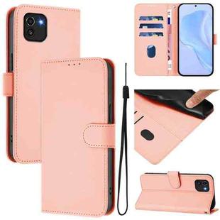 For Samsung Galaxy A03 166mm Skin Feel Solid Color Leather Phone Case with Lanyard(Pink)