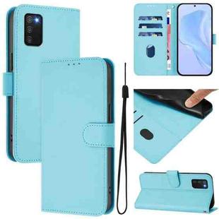 For Samsung Galaxy A03s 164mm Skin Feel Solid Color Leather Phone Case with Lanyard(Sky Blue)