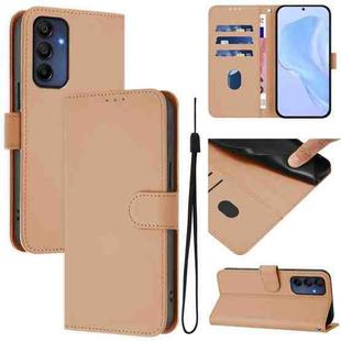 For Samsung Galaxy A16 5G / 4G Skin Feel Solid Color Leather Phone Case with Lanyard(Nude)
