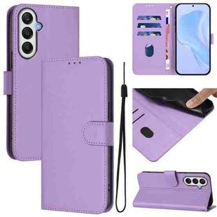 For Samsung Galaxy A25 5G Global Skin Feel Solid Color Leather Phone Case with Lanyard(Lavender Purple)