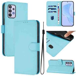 For Samsung Galaxy A32 5G / M32 5G Skin Feel Solid Color Leather Phone Case with Lanyard(Sky Blue)