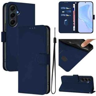For Samsung Galaxy A55 5G Skin Feel Solid Color Leather Phone Case with Lanyard(Navy Blue)