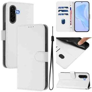 For Samsung Galaxy A36 5G Skin Feel Solid Color Leather Phone Case with Lanyard(White)