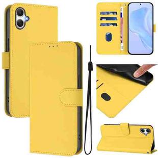 For Samsung Galaxy A07 4G Skin Feel Solid Color Leather Phone Case with Lanyard(Lemon Yellow)
