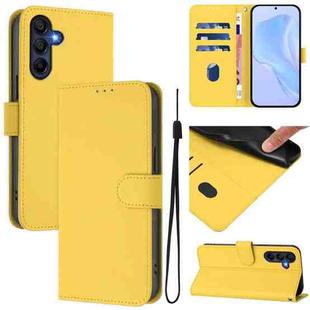 For Samsung Galaxy A17 5G Skin Feel Solid Color Leather Phone Case with Lanyard(Lemon Yellow)