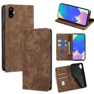 For Samsung Galaxy F06 5G RFID Anti-theft Brush Magnetic Leather Phone Case(Brown)