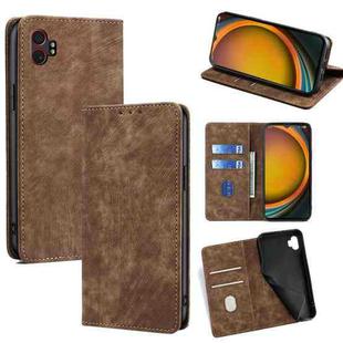 For Samsung Galaxy Xcover 7 Pro 5G RFID Anti-theft Brush Magnetic Leather Phone Case(Brown)