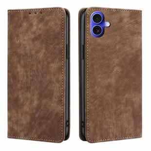 For iPhone 16 RFID Anti-theft Brush Magnetic Leather Phone Case(Brown)