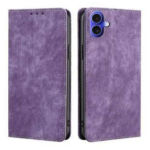 For iPhone 16 RFID Anti-theft Brush Magnetic Leather Phone Case(Purple)