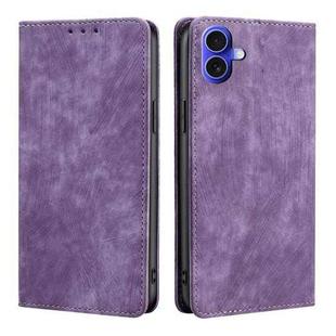 For iPhone 16 Plus RFID Anti-theft Brush Magnetic Leather Phone Case(Purple)