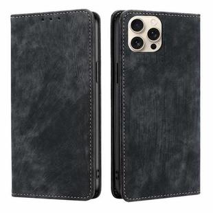 For iPhone 16 Pro RFID Anti-theft Brush Magnetic Leather Phone Case(Black)