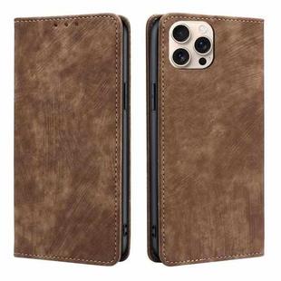 For iPhone 16 Pro RFID Anti-theft Brush Magnetic Leather Phone Case(Brown)