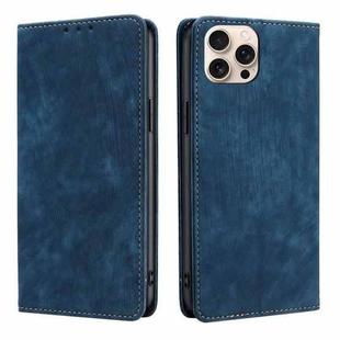 For iPhone 16 Pro RFID Anti-theft Brush Magnetic Leather Phone Case(Blue)