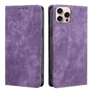 For iPhone 16 Pro RFID Anti-theft Brush Magnetic Leather Phone Case(Purple)