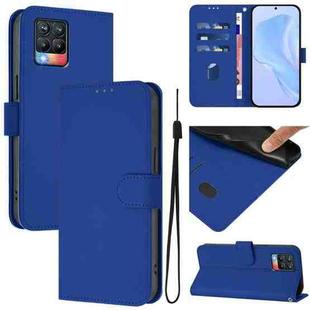 For Realme 8 4G / 8 Pro 4G Skin Feel Solid Color Leather Phone Case with Lanyard(Dark Blue)