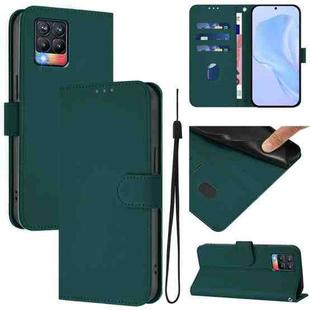 For Realme 8 4G / 8 Pro 4G Skin Feel Solid Color Leather Phone Case with Lanyard(Dark Green)