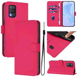 For Realme 8 5G / 8 5G India Skin Feel Solid Color Leather Phone Case with Lanyard(Rose Red)