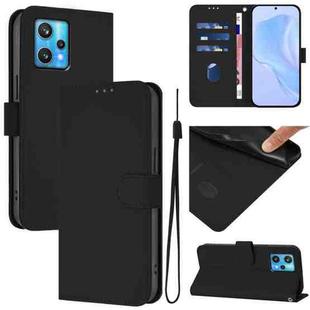 For Realme 9 Pro+ 5G / 9 4G Global Skin Feel Solid Color Leather Phone Case with Lanyard(Black)