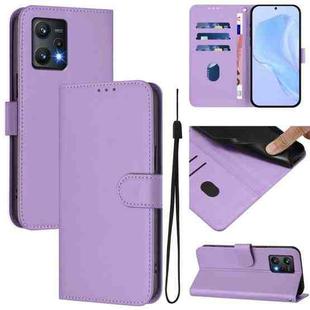 For Realme 9 Pro 5G Global Skin Feel Solid Color Leather Phone Case with Lanyard(Lavender Purple)